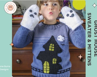 Kids Halloween Ghost House Jumper Knitting Pattern (Download)
