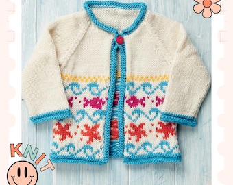 Under the Sea Simple Baby Cardigan, Nautical Baby Sweater Knitting Pattern - Download