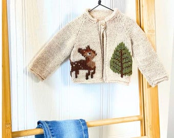 Baby Deer Simple Intarsia Knitting Pattern | Forest Fawn Cardigan (PDF Download)