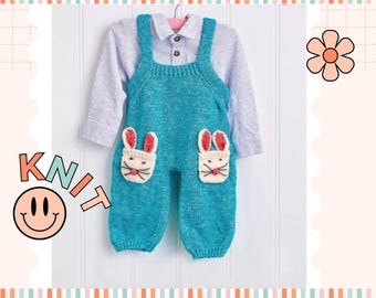 Knitted Baby Romper with Bunny Pockets (Knitting Pattern - DOWNLOAD)