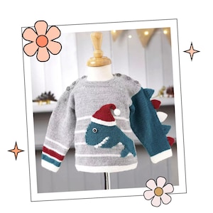 Baby Dinosaur Christmas Jumper, Santa Saurus Sweater Knitting Pattern - Download