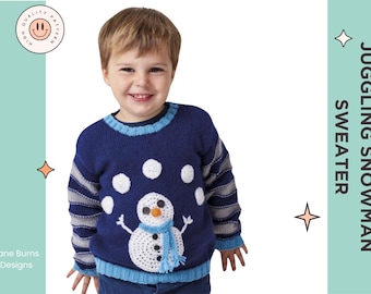Juggling Snowman, Kids Christmas Jumper Knitting Pattern, Snowman Pullover - Download