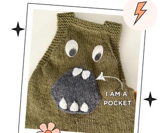 Monster Pants, Baby Dinosaur Romper Knitting Pattern for Baby Shower (PDF Download English)