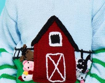Farm Animal Sweater Knitting Pattern: Kids Jumper and Animal Finger Puppets (PDF Download)