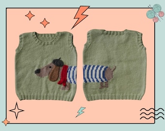 Kids Sausage Dog Knitted Vest, Dachshund Sweater, knitting pattern (PDF download English)