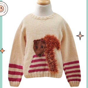 Kids Squirrel Sweater - Childs Animal Pullover Knitting Pattern - PDF Download