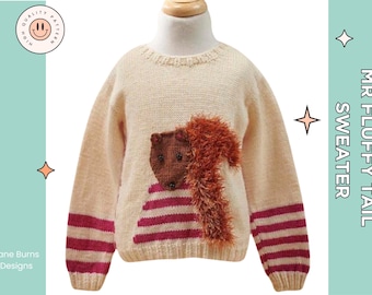 Kids Squirrel Sweater - Childs Animal Pullover Knitting Pattern - PDF Download