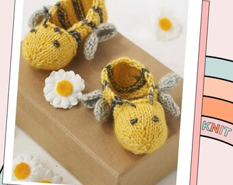Bumble Bee Booties Baby Knitting Pattern PDF | Newborn–18 Months | DK Weight | Instant Download