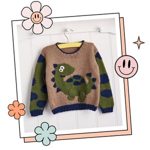 Stomp Like a Dinosaur Jumper Kids Jumper, Dinosaur Sweater Knitting Pattern, PDF DOWNLOAD - ENGLISH