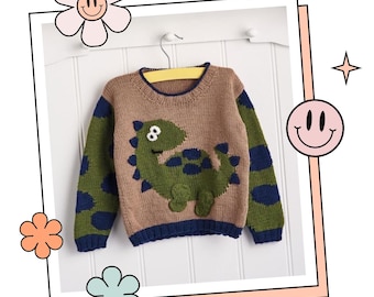 Stomp Like a Dinosaur Jumper Kids Jumper, Dinosaur Sweater Knitting Pattern, PDF DOWNLOAD - ENGLISH
