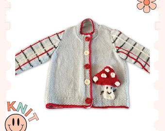 Fun Guy, Mushroom Character Baby Cardigan Knitting Pattern PDF Download