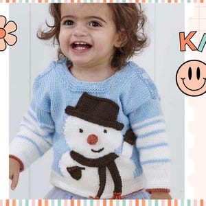my first christmas jumper, baby christmas jumper with snowman intarsia motif wearing a top hat and scarf, christmas sweater for baby jane burns