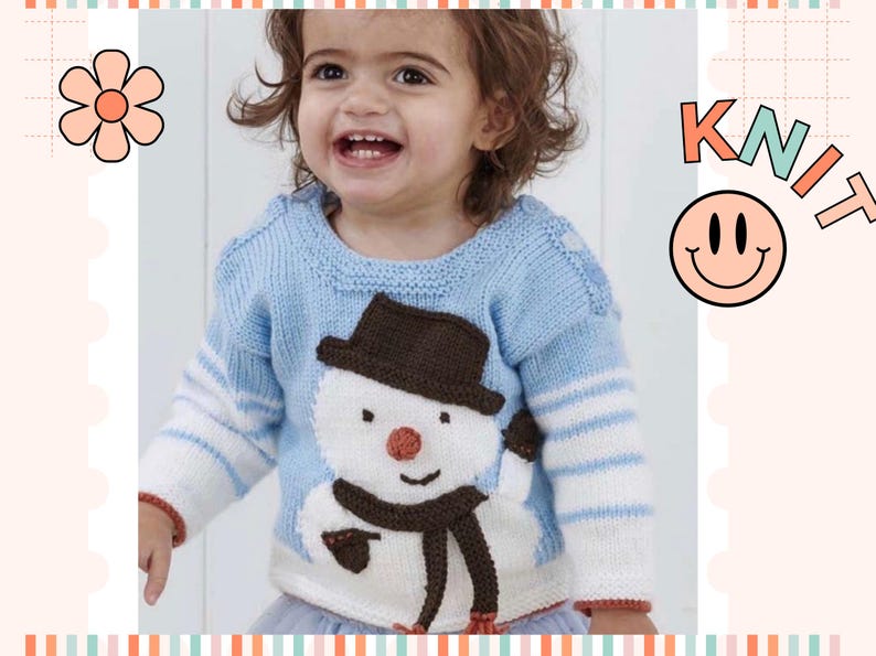 my first christmas jumper, baby christmas jumper with snowman intarsia motif wearing a top hat and scarf, christmas sweater for baby jane burns