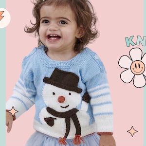 Little Snowman Baby Sweater, Simple Christmas Jumper Pullover Knitting Pattern - Download