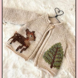 Forest Fawn Deer Baby Cardigan Knitting Pattern (PDF download English)