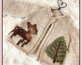 Forest Fawn Deer Baby Cardigan Knitting Pattern (PDF download English)