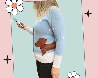 Dachshund Dog Cardigan Knitting Pattern: Adult Christmas Jumper (Digital Download)