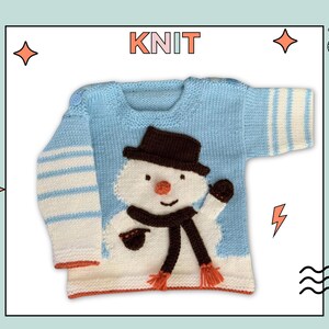 my first christmas jumper, baby christmas jumper with snowman intarsia motif wearing a top hat and scarf, christmas sweater for baby jane burns