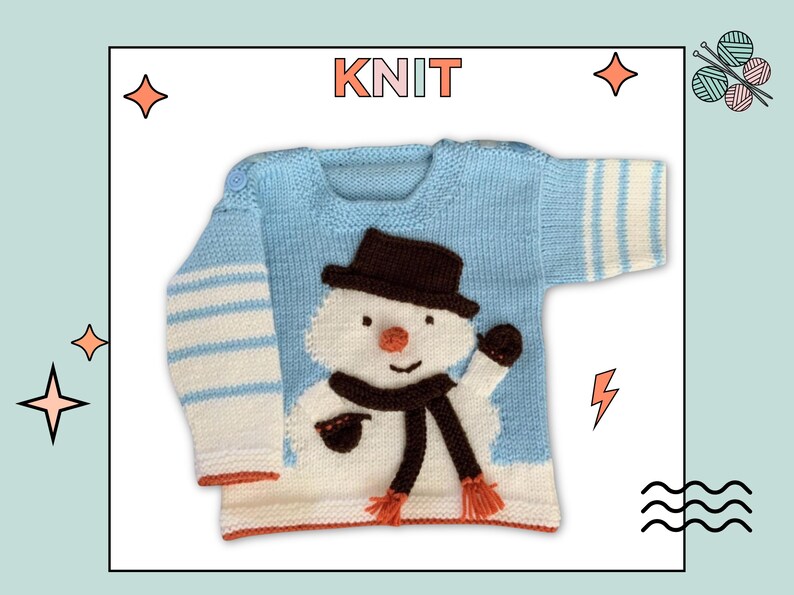 my first christmas jumper, baby christmas jumper with snowman intarsia motif wearing a top hat and scarf, christmas sweater for baby jane burns
