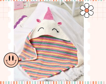 Unicorn Hooded Baby Blanket Knitting Pattern: Easy Garter Stitch (Digital Download)