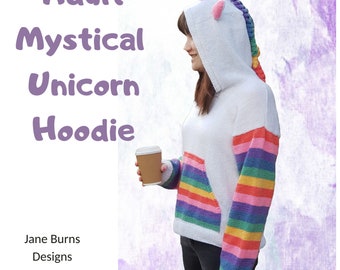 Mystical Unicorn Hoodie ADULT size knitting pattern DOWNLOAD