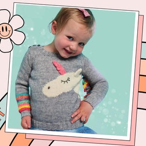 Unicorn & Rainbows KIDS Sweater Pattern, Intarsia Unicorn Jumper - Knitting Pattern Download