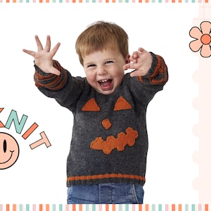 Kids Halloween Jumper, Pumpkin Sweater for Boys and Girls, knitting pattern - Download