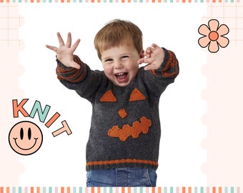 Kids Halloween Jumper, Pumpkin Sweater for Boys and Girls, knitting pattern - Download
