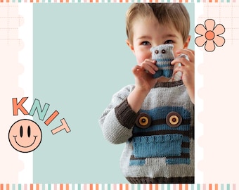 Kids Simple Monster Jumper with Monster Toy, Knitting Pattern - Download