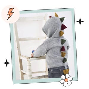 Little Dino Explorer Hooded Cardigan, Knitted Dinosaur Kids Jumper Knitting Pattern -  DOWNLOAD