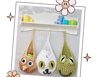 Owl, Pussy Cat and Frog Knitted Nursery Baskets, Knitting Pattern - Download