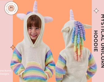 Kids Mystical Unicorn Hoodie Knitting Pattern DOWNLOAD
