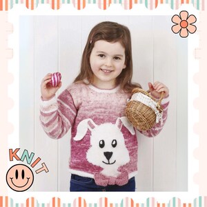 Bunny Hop, Easter Rabbit Pullover, Kids Intarsia Bunny Sweater Knitting Pattern - Download