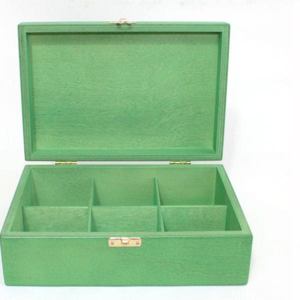 Wooden Storage Box / 6 Compartments Box / Wooden Keepsake Box / Jewelry Box / Green Box / Plywood Box / Collection Storage Box / Storage Box