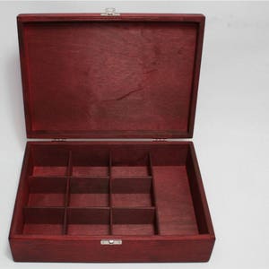 10 Compartments Wooden Tea Box / Red Box / Wooden Keepsake Box / Jewelry Box / Collection Box / Personalized Box Option / Plywood Box