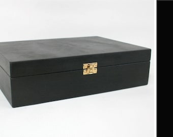 Caja de madera negra para guardar joyas: joyero de 12 compartimentos