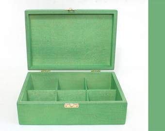 Wooden Storage Box / 6 Compartments Box / Wooden Keepsake Box / Jewelry Box / Green Box / Plywood Box / Collection Storage Box / Storage Box