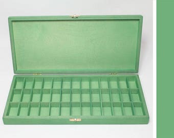 Caja de almacenamiento de madera de 39 compartimentos / Caja verde / Joyero / Caja de recuerdos / Caja de almacenamiento de colección / Caja de múltiples compartimentos pequeños