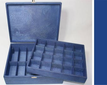 Large Wooden Storage Box / Blue Collection Box with Removable Compartment / Large Plywood Box / Big Collection Box / Collection Display Box