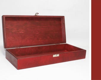 Boîte en bois rouge - 12,6 x 5,12 x 2,36 pouces - Boîte souvenir - Boîte de rangement - Coffret cadeau - Boîte peinte en rouge - Coffret cadeau - Boîte de faveur - Boîte en bois