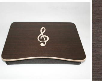 Breakfast Tray / Wooden Laptop Bed Tray / iPad Table / Laptop Stand with Treble Clef Inlay / Musician Gift / Custom Themes Available