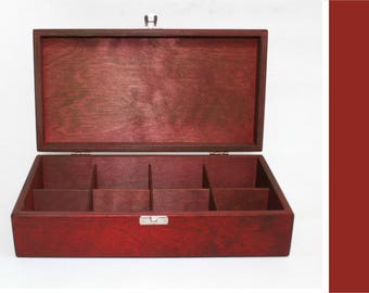 Keepsake Box / 8 Compartments Wooden Box / Red Wooden Box / Storage Box / Compartment Box / Collection Box / Gift Set Box / Wedding Gift