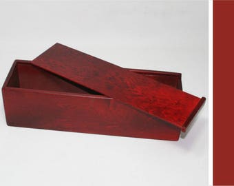 Houten kist met een schuifdeksel / 3,54x3,54x13,78 inch / Red Box / Keepsake Box /.Storage Box / Wine Gift Box