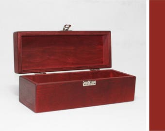 Boîte de rangement en bois rouge - 8,46x2,75x2,95 pouces - Boîte souvenir - Boîte en contreplaqué rouge - Boîte cadeau - Boîte cadeau rouge - Boîte de rangement rouge - Boîte en bois