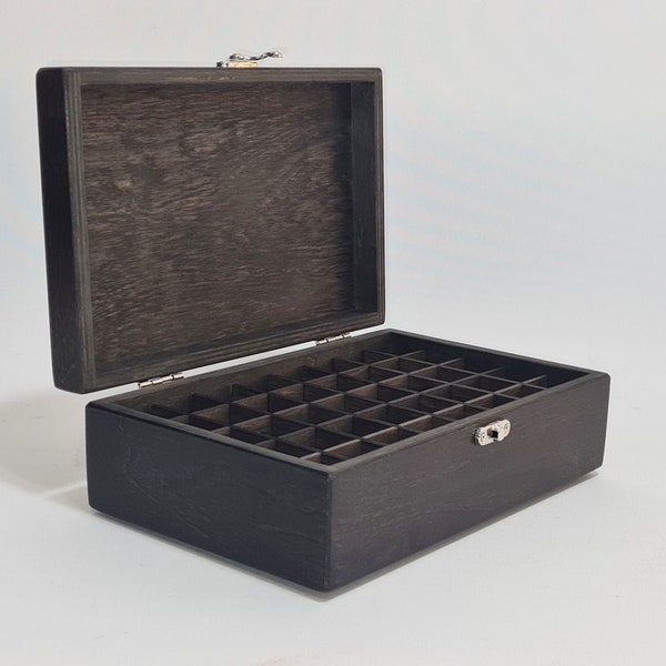 40 Compartments Box / Keepsake Box / Essential Oil Storage Box / Keepsake Box / Dark Brown Wood Box / Collection Storage Box