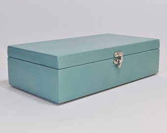 Wooden Keepsake Box / Light Blue Box / Jewelry Box  / Storage Box  / Gift Box / Wooden Box 11.41 x 5.70 x 2.95 inch