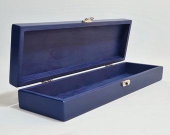 Caja de almacenamiento de cuchillos / Caja de recuerdos de madera azul oscuro / Caja de almacenamiento de madera / 13.77 x 3.54 x 1.96 pulgadas