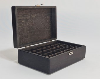 40 Compartments Box / Keepsake Box / Essential Oil Storage Box / Keepsake Box / Dark Brown Wood Box / Collection Storage Box