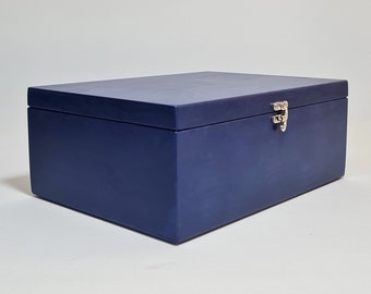 Caixa de madeira tamanho A4 / Caixa de madeira azul escura / Caixa organizadora tamanho A4 / 30,5 x 22 x 12 cm / Armazenamento de papel tamanho A4