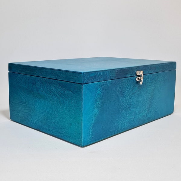 Turquoise Wooden Box / Large Gift Box / Big Storage Box / 13.77 x 9.84 x 5.50 inch